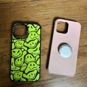 Casetify Green Acid Smiles Impact & Pink iPhone 13 Pro Max Case Bundle